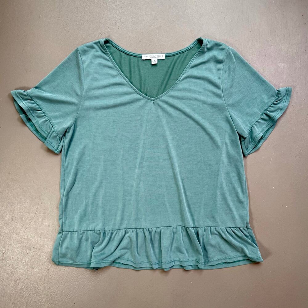 Green Envelope Los Angeles Seafoam Green Ruffle Hem Top Medium